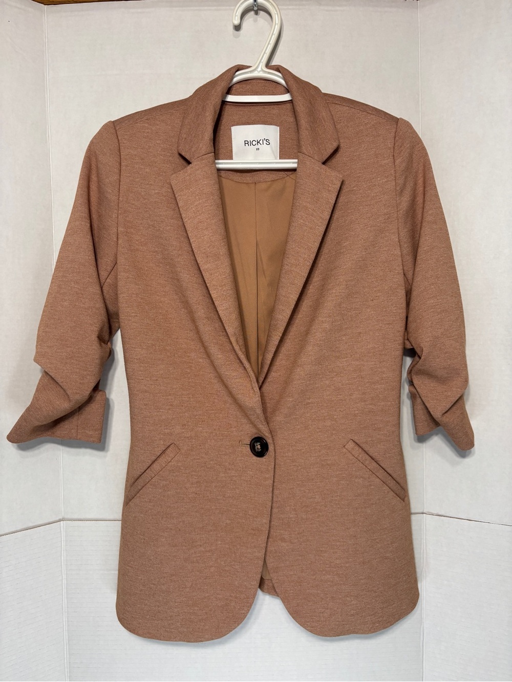 Ricki's Camel Single-Button Blazer Dinner Party Business Casual 3/4 Sleeve